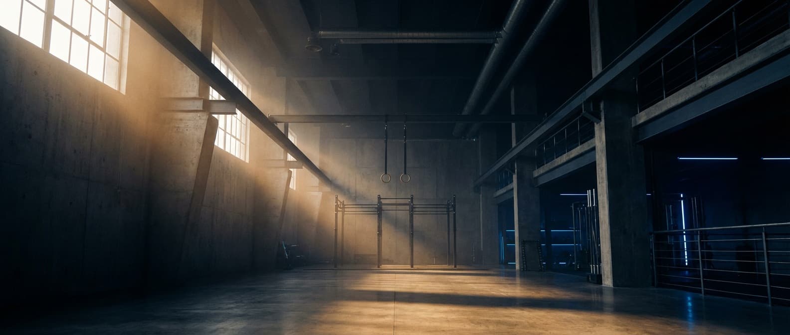 Premium training facility interior with dramatic lighting