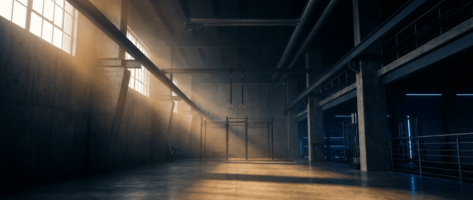 Premium training facility interior with dramatic lighting