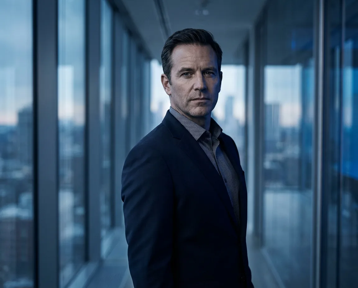 Confident executive in a modern office corridor