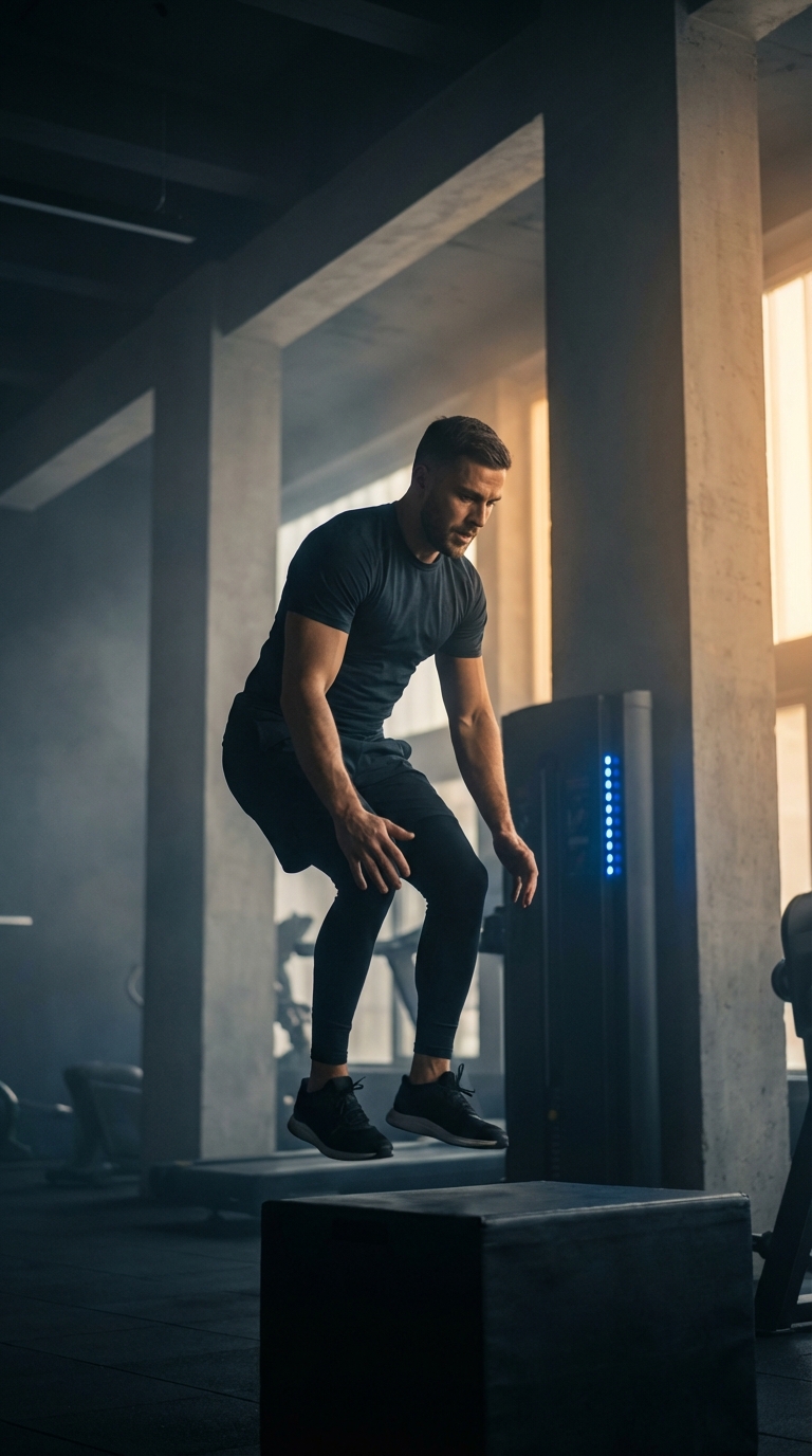 Athletic executive radiating sustained energy during a focused training session